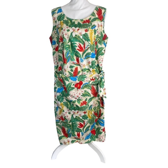Vintage Hilo Hattie Dress Size Large Hawaiian Faux Wrap Tropical Red Blue Green - Picture 1 of 11